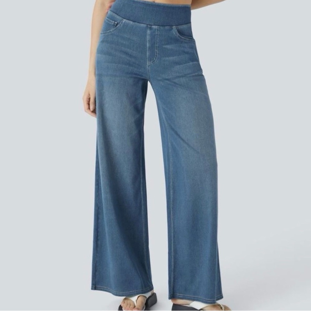 Halara Flex™ High Waisted Pockets Baggy Wide Leg Washed Casual Jeans